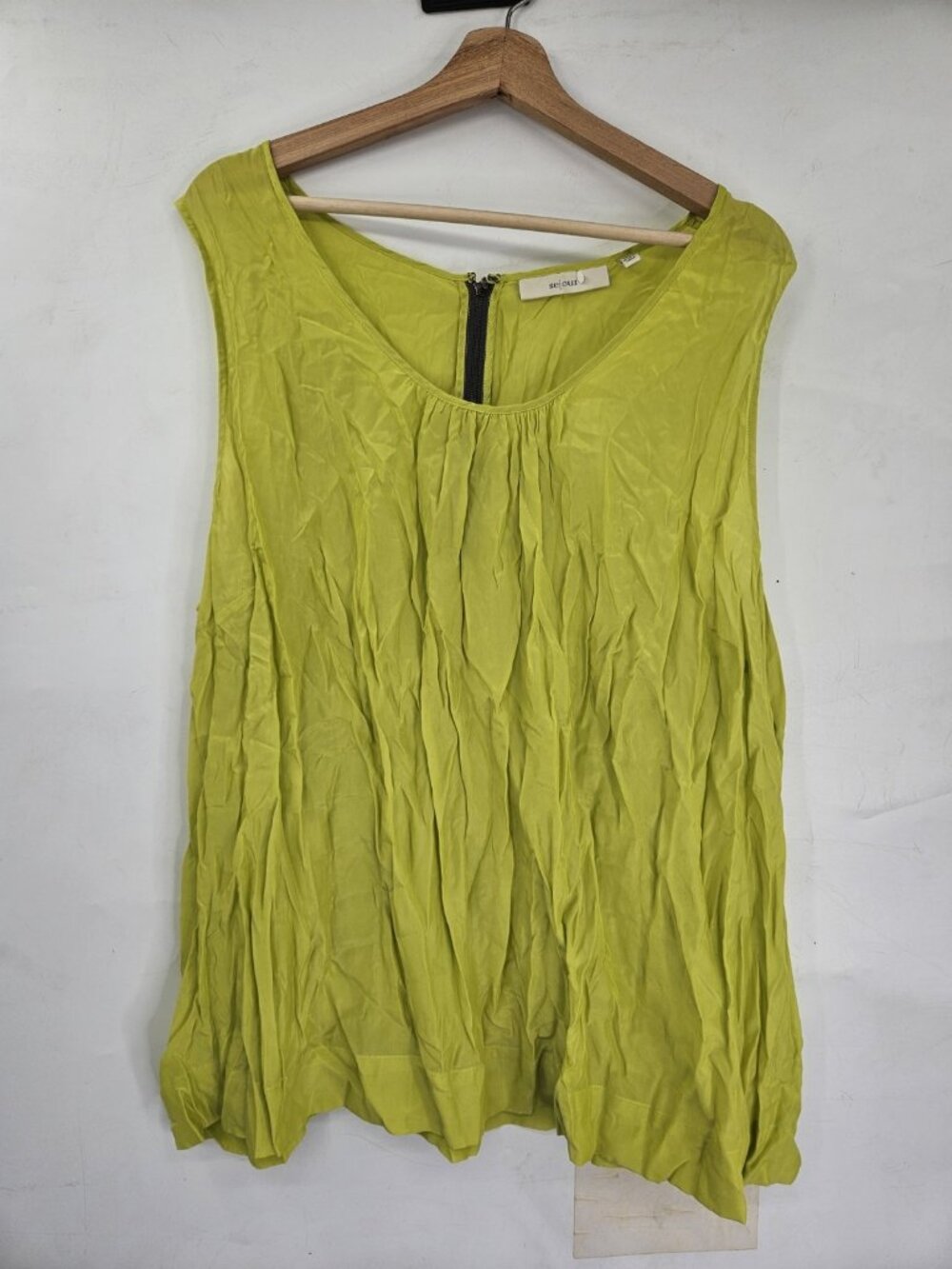 Sejour Tank Top Womens 22W Lime Green Crinkle V Neck Plus Size Casual Summer Top